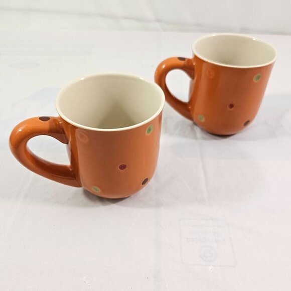 Temptations Tara Orange Spike Polka Dot 10 Oz Ceramic Coffee Tea Mug – Set of 2 - Picture 14 of 16